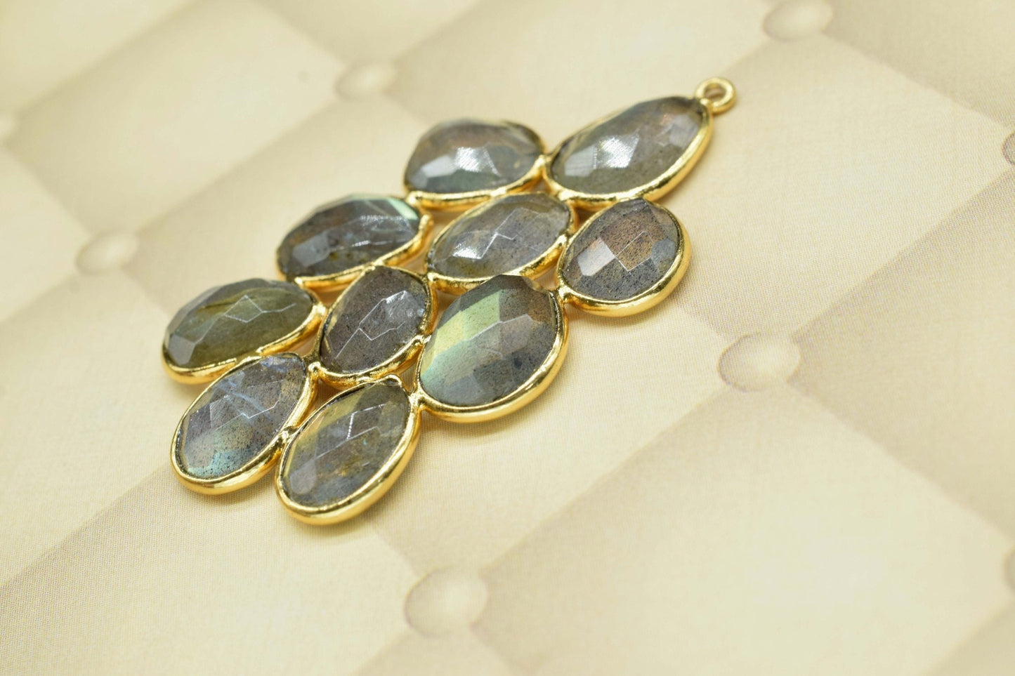 labradorite pendant,gemstone pendant,multi gemstone connector,gold plated pendant,single bail bezel,gemstone bezel,handmade pendant,hadnmade