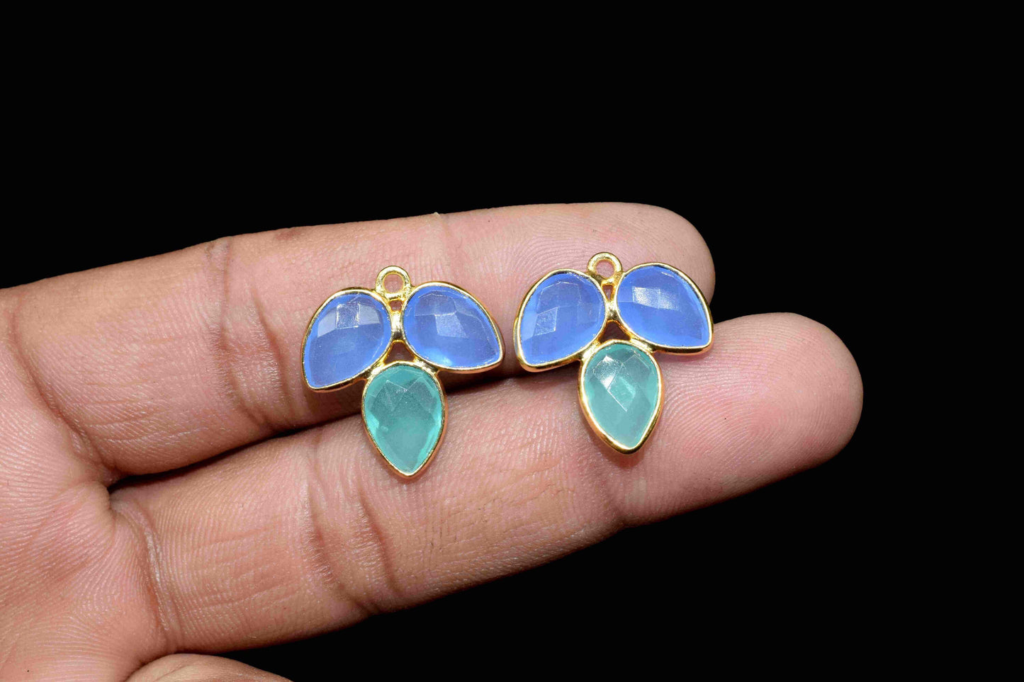 Blue Chalcedony component,Bezel Component,Aqua Quartz Jewelry Making Supply,Gemstone Component,Handmade Jewelry,Multi stone Bezel Pendant