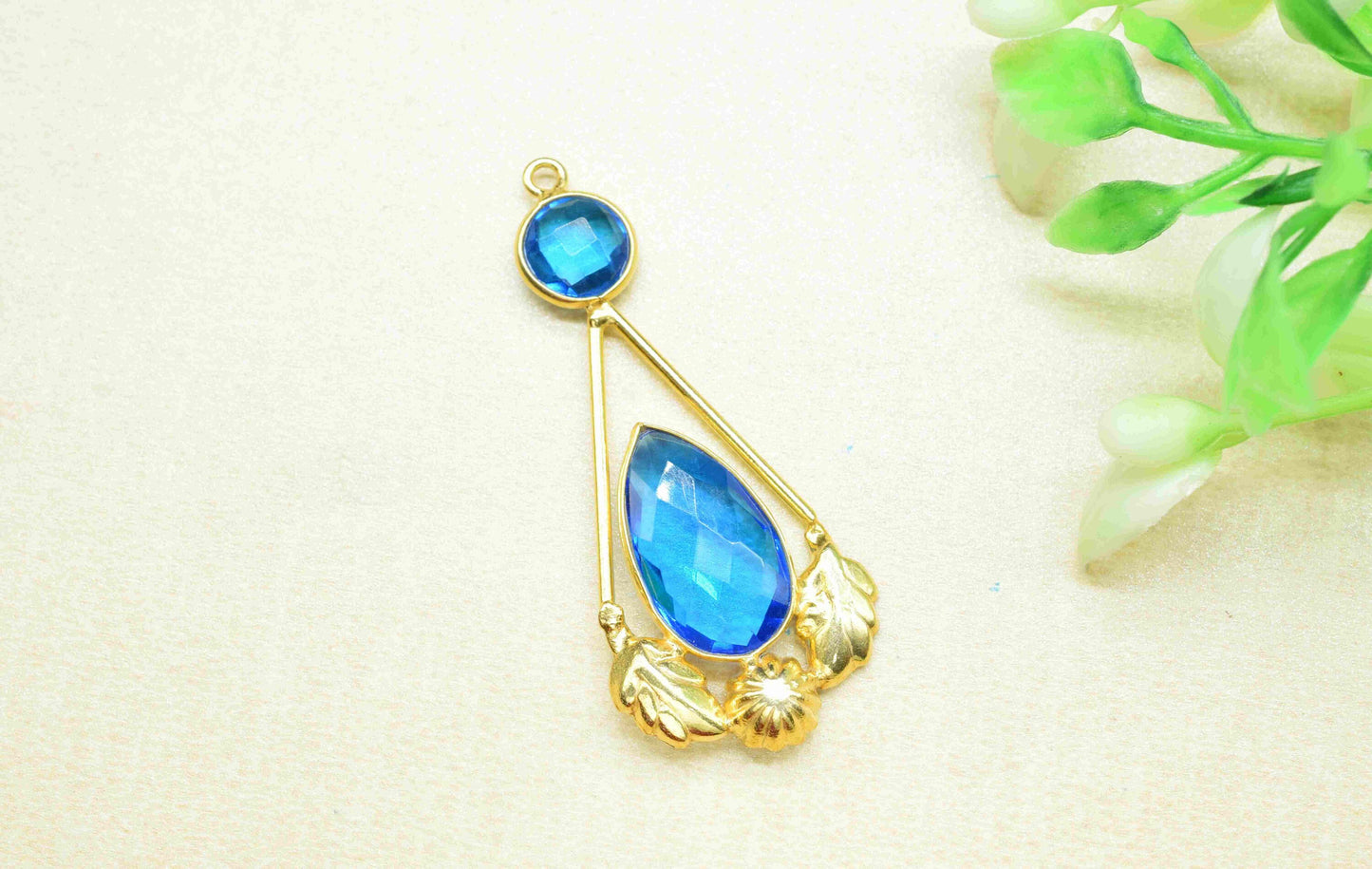 Blue Topaz Gemstone Pendant , Blue Topaz Handmade Pendant , Multi Gemstone Charms , Gold Plated Gemstone Connectors , Summer Collection