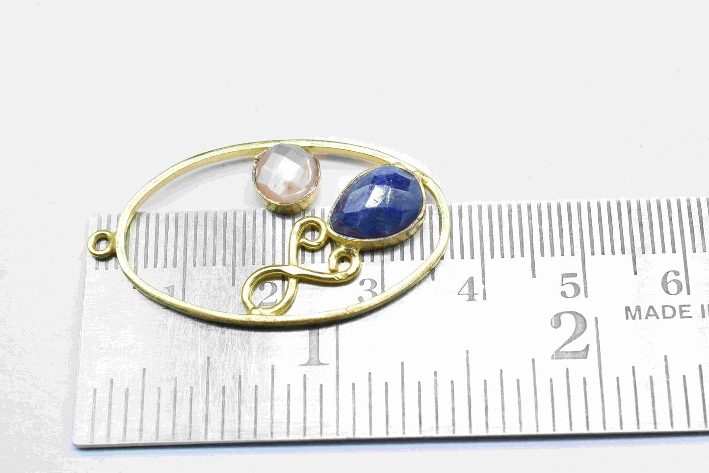 Multi Gemstone Finding Pendant, Peach Moonstone Round Connector, Sapphire 7x10mm Teardrop Shape Component,Finding Necklace Component Jewelry