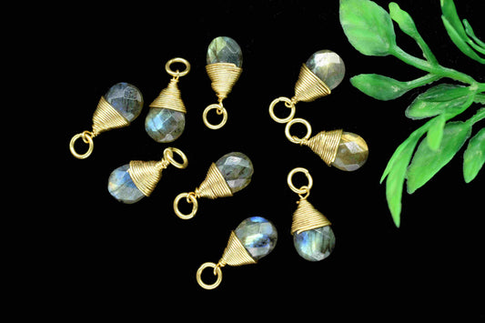 Labradorite Faceted Connector,Labradorite Jewelry ,7x10mm Teardrop Shape Connector,Gemstone Wire Wrapped Pendant,Labradorite Pendant Jewelry