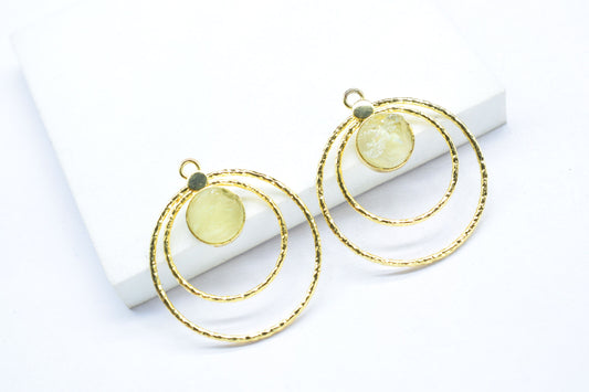 Raw Lemon Quartz Round Bezel Connector,designer Bezel,Rough Gemstone Necklace Pendant,Jewelry Findings,Raw Lemon Quartz Earring,Lemon Quartz