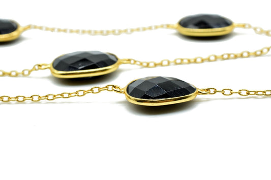 Black Onyx Gold Plated Bezel Connector Chain,Black Onyx connector chain,Black Onyx Free shape bezel connector chain,Bezel continuous chains
