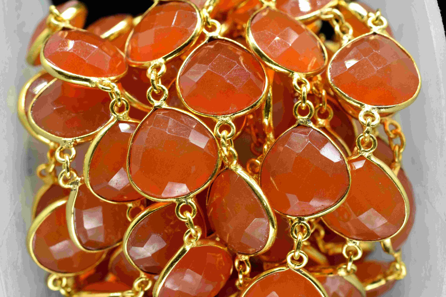 Natural Carnelian Bezel Chain, Carnelian 12mm Heart Shape Connector Chain, Carnelian Bezels Chain, Carnelian Connectors Link Chain, Jewelry