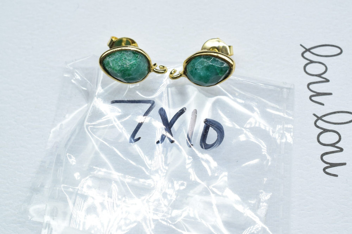 Natural Emerald 7x10mm Earring Connectors,Gemstone Ear Post Studs,Single Loop Gemstone Connectors,Jewelry Making Supplies,Connectors Studs