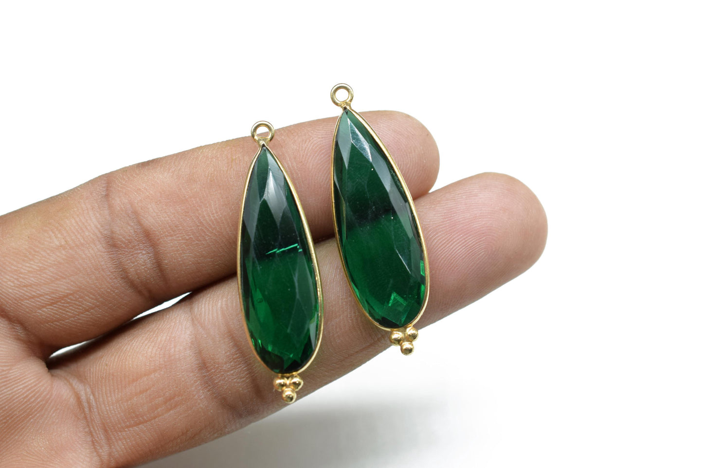 Emerald Quartz 10x30mm Bezel,Bezel Link Supplies,Emerald Jewelry making Connectors,Green Gemstone Bezel Connectors,Designer Bezel charms,