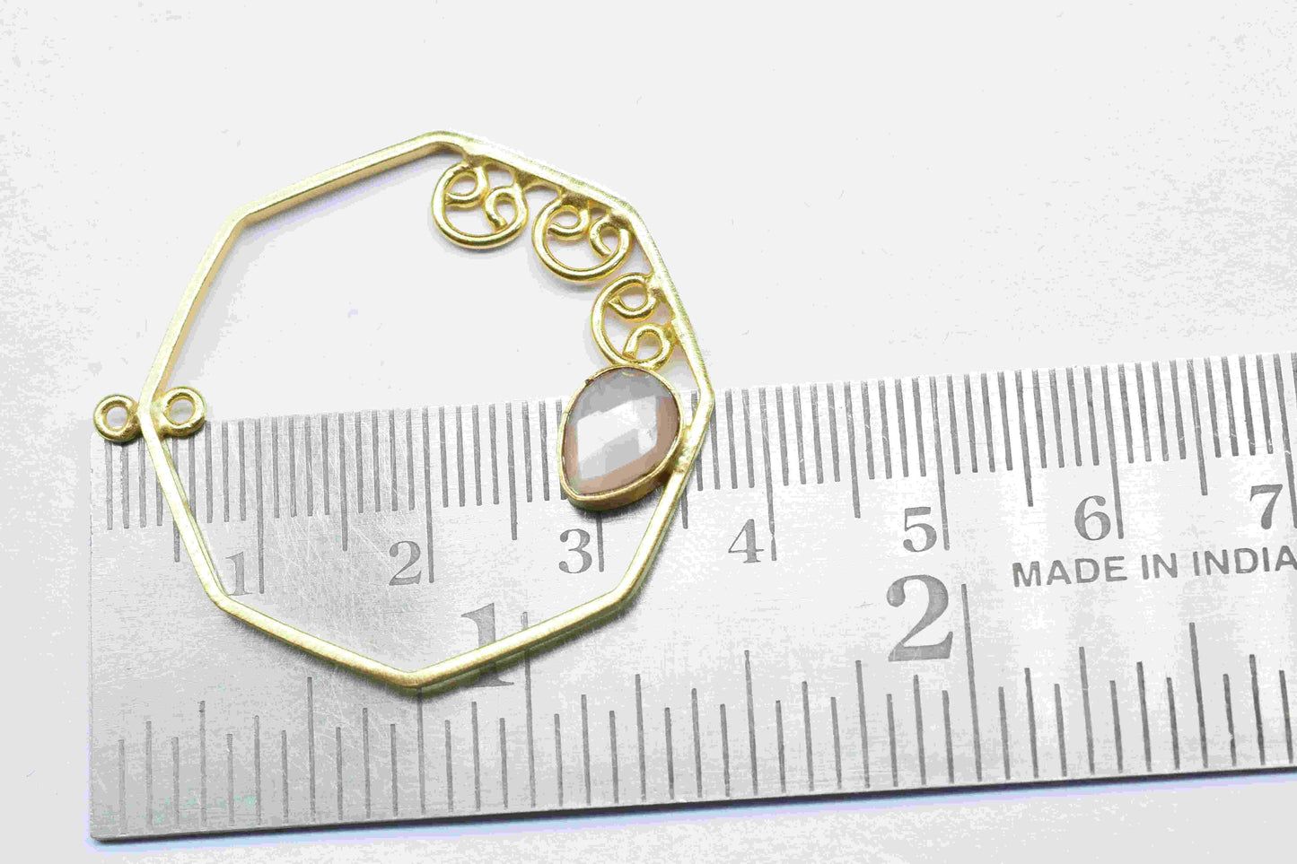 Peach Moonstone 6x8mm Teardrop Earring,Gemstone Component,Handmade Earring Connector,Finding 32mm Hexagon Shape Pendant,Component Jewellery