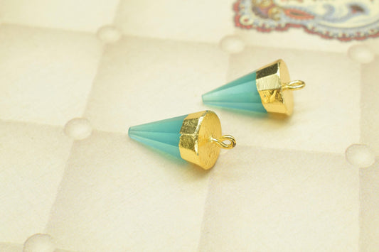 Aqua Chalcedony Spike Point Pendant,Handmade Triangle Faceted Pointed Charm,Pendant Jewelry Making Supply,Gemstone Single Bail Connector