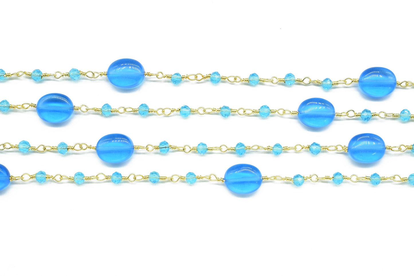 Blue Topaz Quartz Oval Shape Rosary Chain,Sky Beaded Rosary Chain,Finding Wire Wrap Necklace Chain,Gemstone Rosary Chain,Jewelry Making Gift