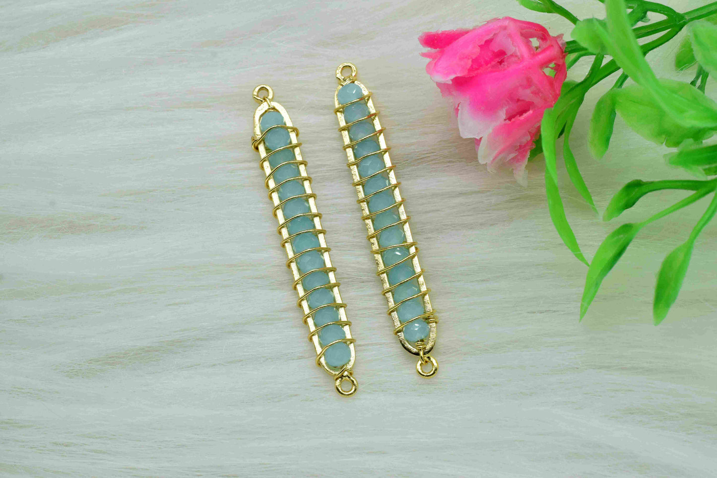 Aqua Chalcedony beaded Bar Finding Connector,Bar Pendant Necklace,Aqua Bar Bracelet,Beaded Bar Finding Component,Aqua Quartz jewelry,Gift