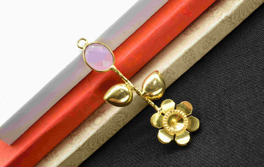 Rose Quartz Gemstone Pendant , Rose Quartz Handmade Pendant , Single Bail Gemstone Connector, Gold Plated Connectors , Summer Collection