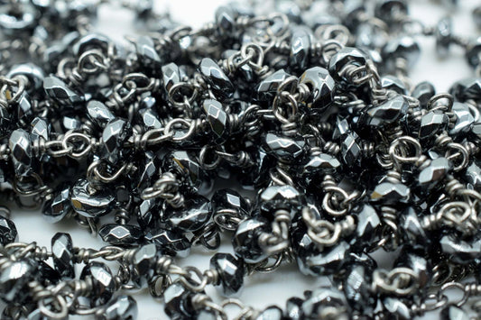 Rosary Chain,3.50mm Hematite Rosary Chain,Beaded Chain,Hematite Necklace ,Gunmetal Rosary Chain,Black Rhodium Rosary Chain,Silver Rosary