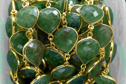 Green Strawberry Quartz Heart Shape Bezels Chain, 12mm Green Strawberry Quartz Faceted Bezel Chain, Gemstone Jewelry, Green Strawberry Bezel