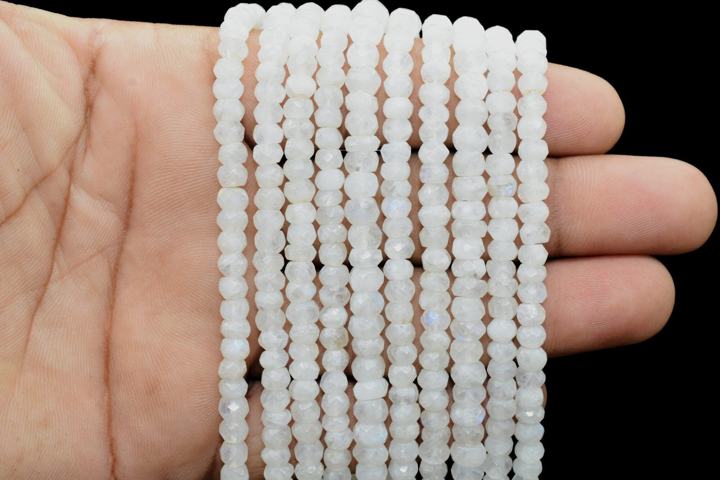 Moonstone Faceted Handcut Beads,Natural Bright Rainbow Moonstone Rondelle Faceted Beads,Loose Strand Beads,Moonstone handmade beads string,
