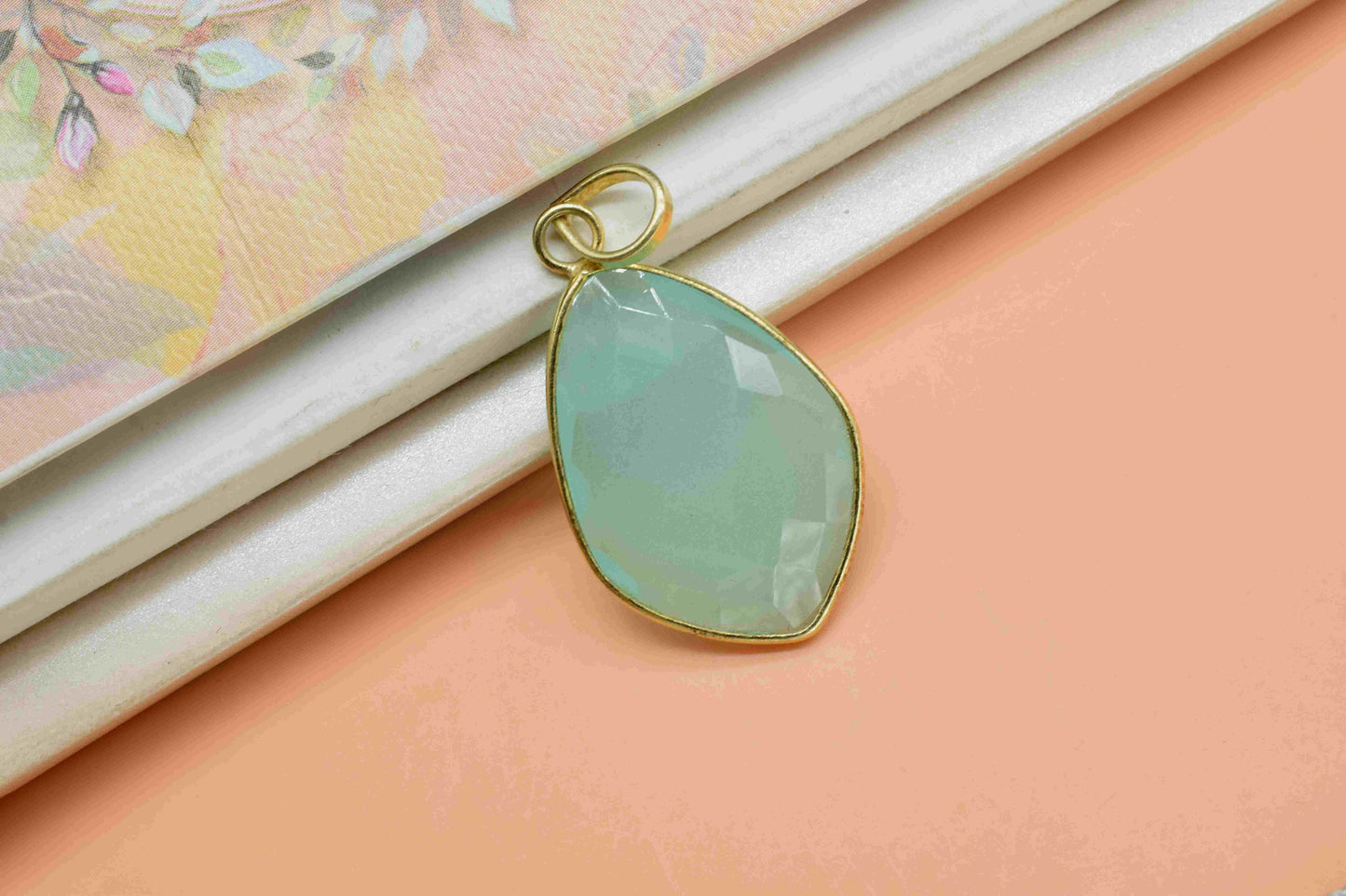 Aqua Quartz 20x30mm Bezel Necklaces,Kite shape pendant,single Bail connector,Gemstone Bezel Charm,Handmade bezel Pendant,Aqua Quartz jewelry