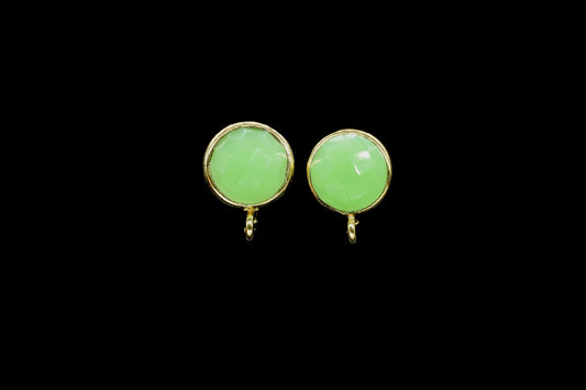 Chrysoprase Earring Connector,DIY Jewelry Supplies,Earring Making Supply,Ear Post Studs Connectors,Chrysoprase Ear Studs,Gemstone Ear Post
