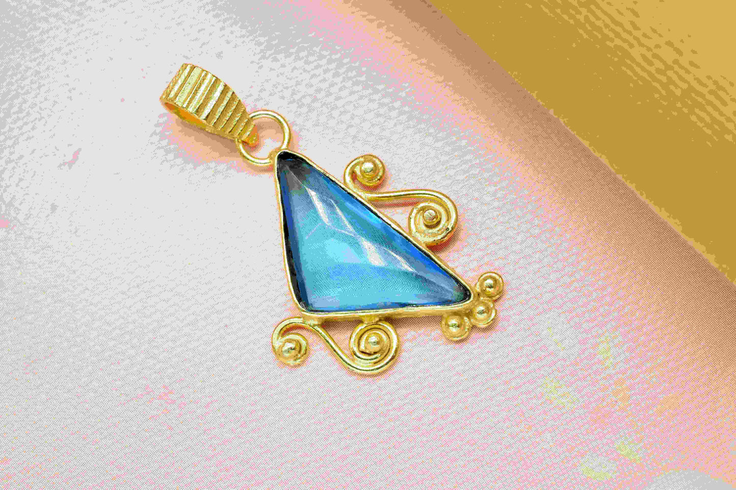 Blue Topaz 12x25mm Triangle shape Pendant, Topaz Pendant Jewelry, Triangle Shape Pendant, Gemstone Topaz Pendant Jewelry,Gold Plated Pendant