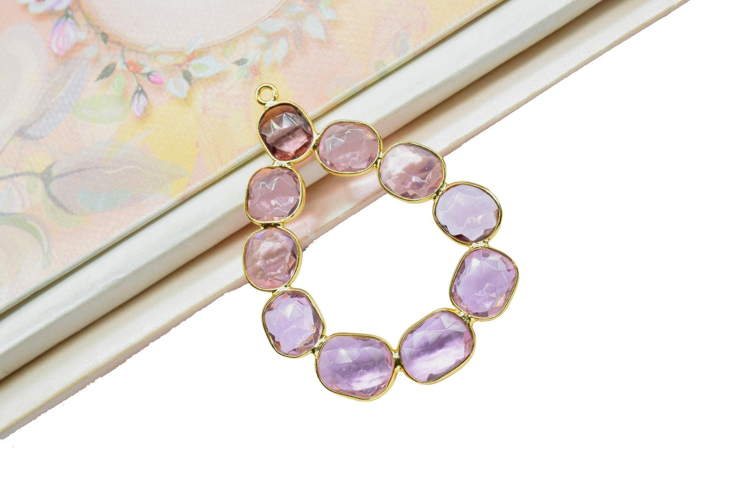 Pink Amethyst Quartz Drops Shape Pendant,Pink Amethyst Gold Plating Single bail Connectors Jewelry,Pink Amethyst Quartz Finding Connector