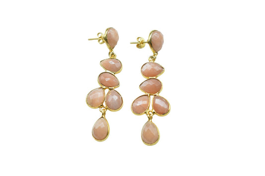 Peach Moonstone Earring/Dangle Earring/Bridal Earring/Gold Plated Earring/Teardrop Earring/Women Dangle Earrings-Designer Earrings/Gift