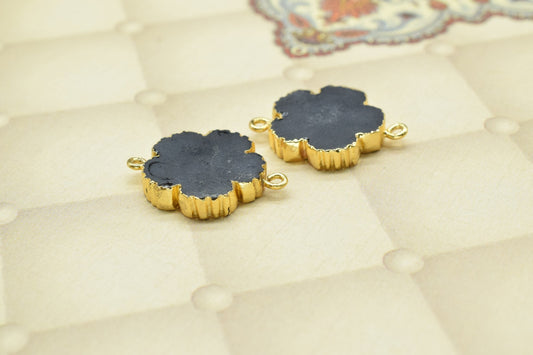 Black Onyx bracelet charm Pendants,Handmade Flower Pendant,Necklace Connectors Jewelry,Gemstone Electroplated Charm,Double Bail Connector