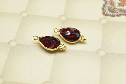 Garnet Gemstone 10x14mm Pear shape charm,Garnet Gemstone Faceted jewelry,Garnet Connector Pendant,Garnet Gold Plated Single Bail Pendant
