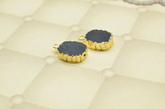 Black Onyx Pendant Charm,Handmade Cabechon Pendant Charm necklace,Pendant Jewelry Making Supply,Gemstone Electroplated,Single Bail Connector