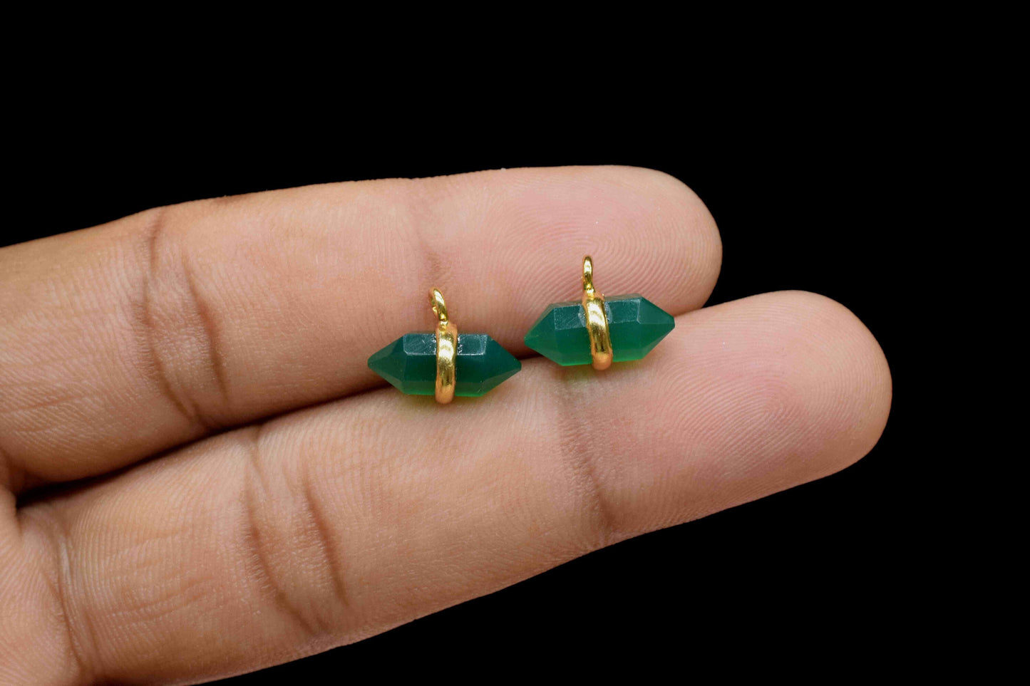 Green Onyx 5x12mm Point Shape Pendant,Onyx Single Bail Component,Green Onyx Two side point Shape Electroplating Pendant,Jewelry Making,Gift