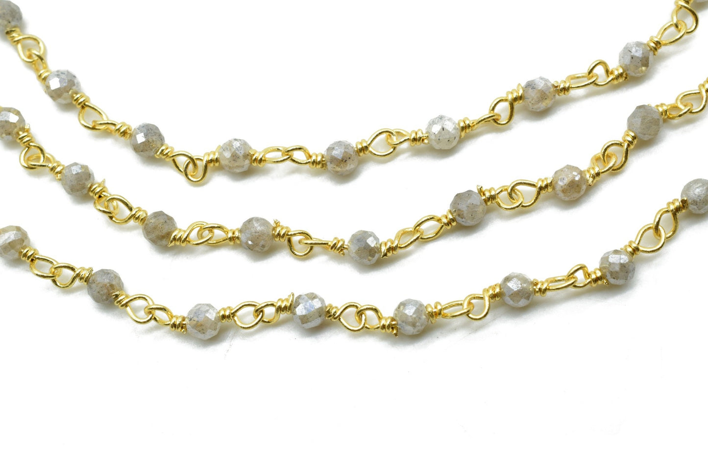 Mystic Labradorite coated 3mm Beaded Chain,Beaded Rosary Chain,Wrapped Brass Wire,Bracelet,Handmade Jewelry, Finding Necklace Chain In Brass