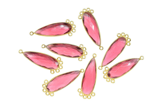Pink Tourmaline 10x30mm Teardrop Bezel Charm/Charms Connector/Handmade Jewellery Connectors/Gemstone Brass Component/Women Jewelry/Gift