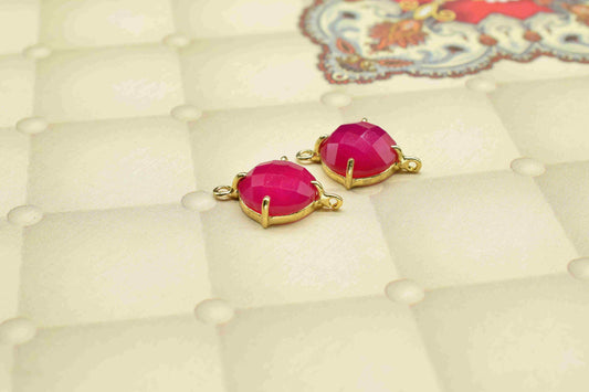 Natural Ruby Round Connector,double bail connector,Natural Ruby Beads jewelry,Handmade Charm,Red Gemstone Bezel,Ruby Prong Bezel Charm,Gift