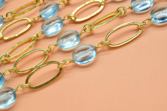 Sky Topaz connector link Chain,Sky Topaz Bezel Chain,Topaz Rosary,Connector Bezel Chain,Topaz Bead Jewelry,Findings Gold Plated Rosary Chain