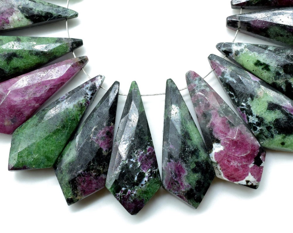 Natural Ruby Zoisite 9x27mm Faceted Briolettes