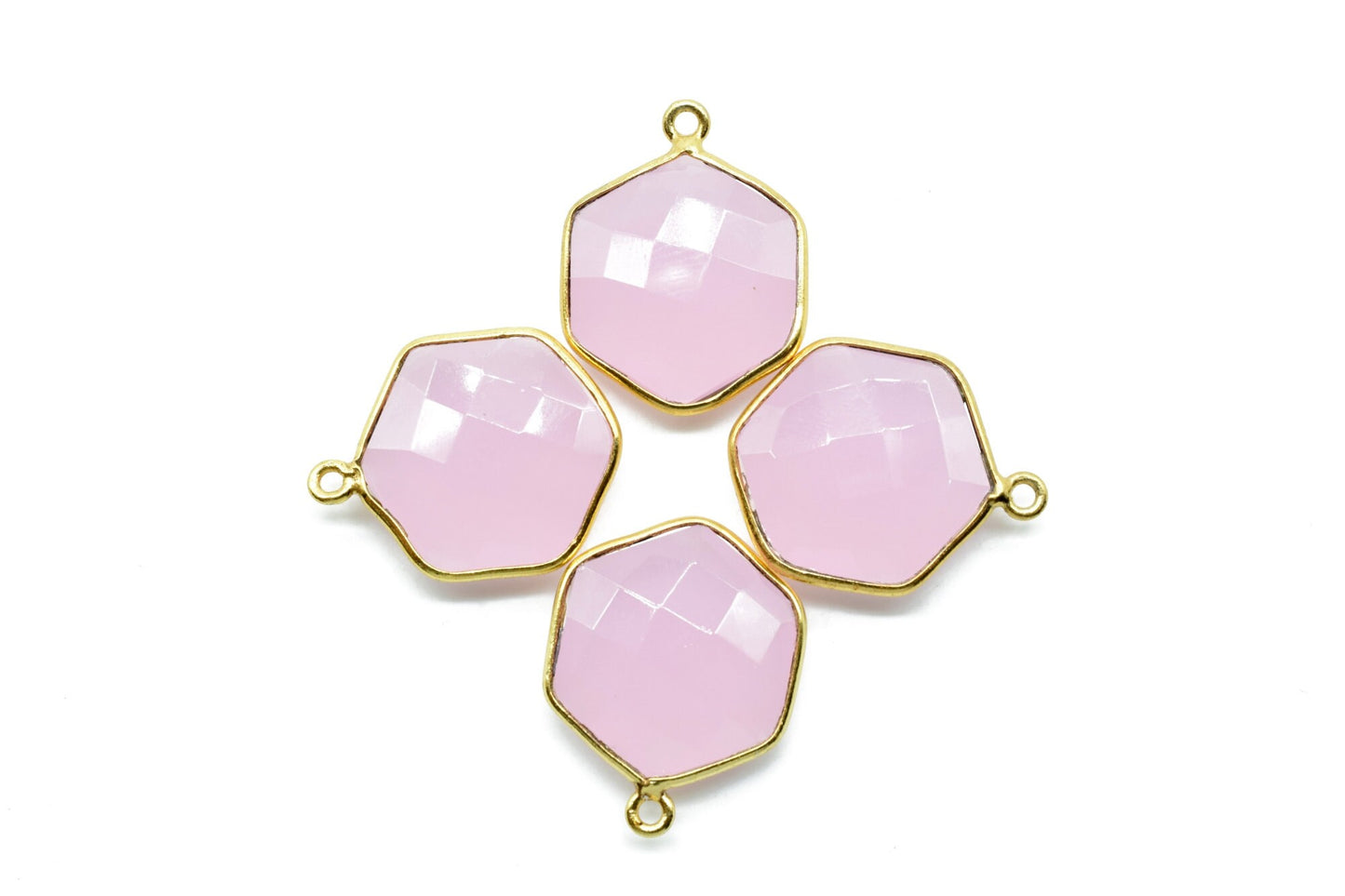 Pink chalcedony 16mm Hexagon shape single bail connectors,Hexagon Pendant,Pink charms,Pink Chalcedony single loop connectors,Hexagon bezels