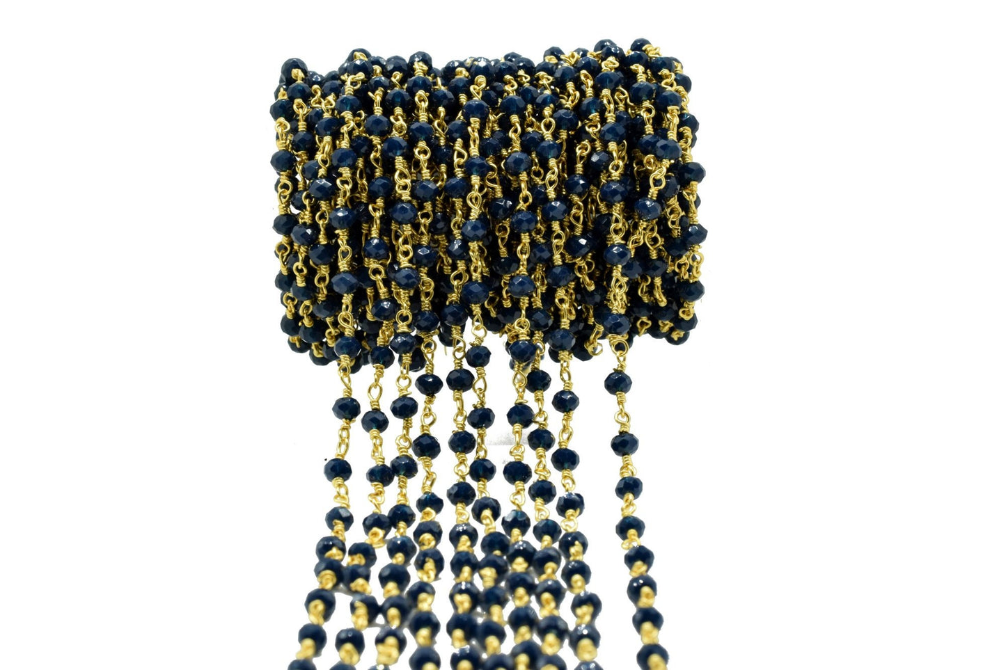 Blue Agate 3mm Beaded Chain,Blue Agate Rosary Chains,Blue Agate Gold Plating Wire Wrap Chain,Brass chain,Jewelry Making Chain,Rosary chain