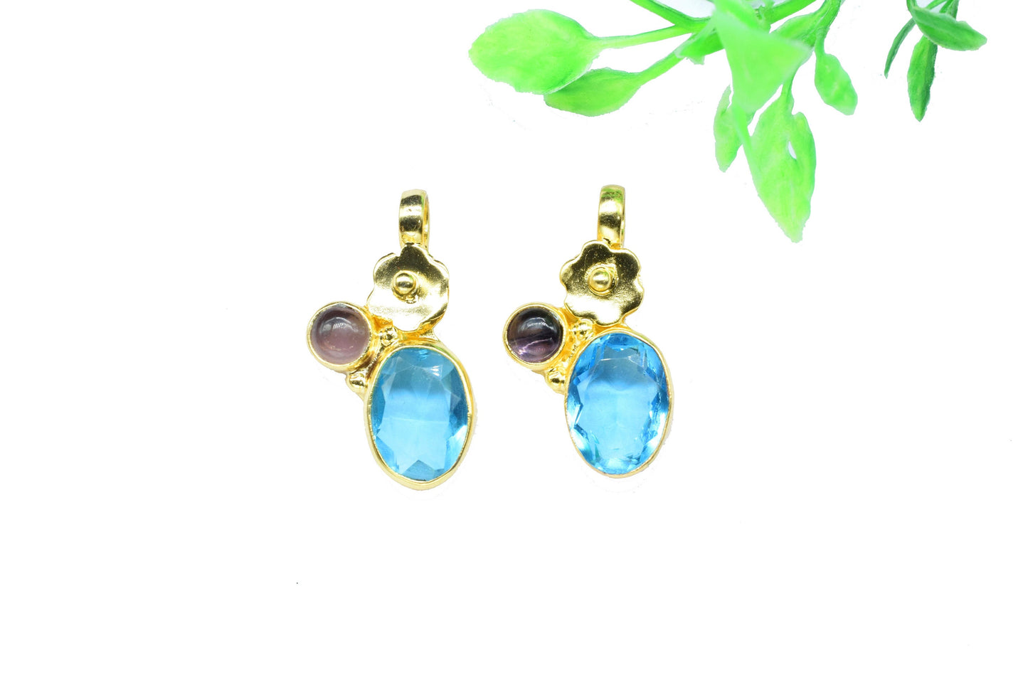 Sky Topaz Oval Shape Pendants Charm,Brass Pendant,Handmade Craft,Multi Stone Pendant Jewelry,Gemstone Pendant,Statement Pendant,Loop Pendant