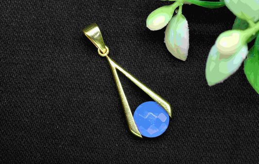 Blue Chalcedony , Single Bail Charm ,Blue Chalcedony Connector Pendant , Gold Plated Connectors , Single Bail Checker Cut Gemstone Connector