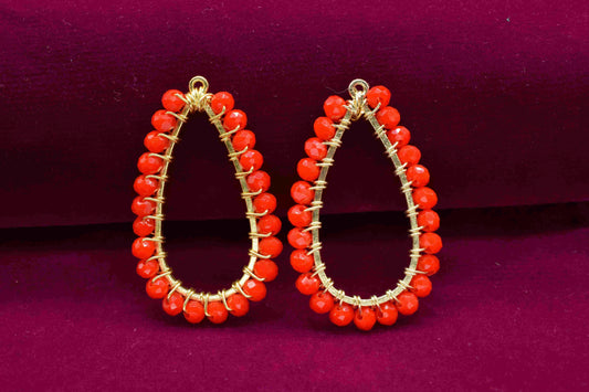 Red Coral Wire Wrapped Earring,Gemstone Component,Handmade Earring,Dangle Earring Component,Findings Earring Component,Connector Jewelry
