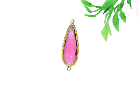 Pink Tourmaline 10x30mm pear shape Pendant,Tourmaline Faceted Charms Connector Jewelry,Pink Tourmaline Gold Plated Double bail bezel,Gift