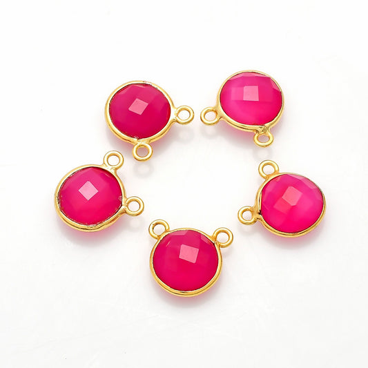 Pink chalcedony 10mm Round Bezel double connector,Chalcedony Gold Plated bezel,chalcedony Bezel,Gold Vermeil Bezel,jewelry Gold-Filled bezel