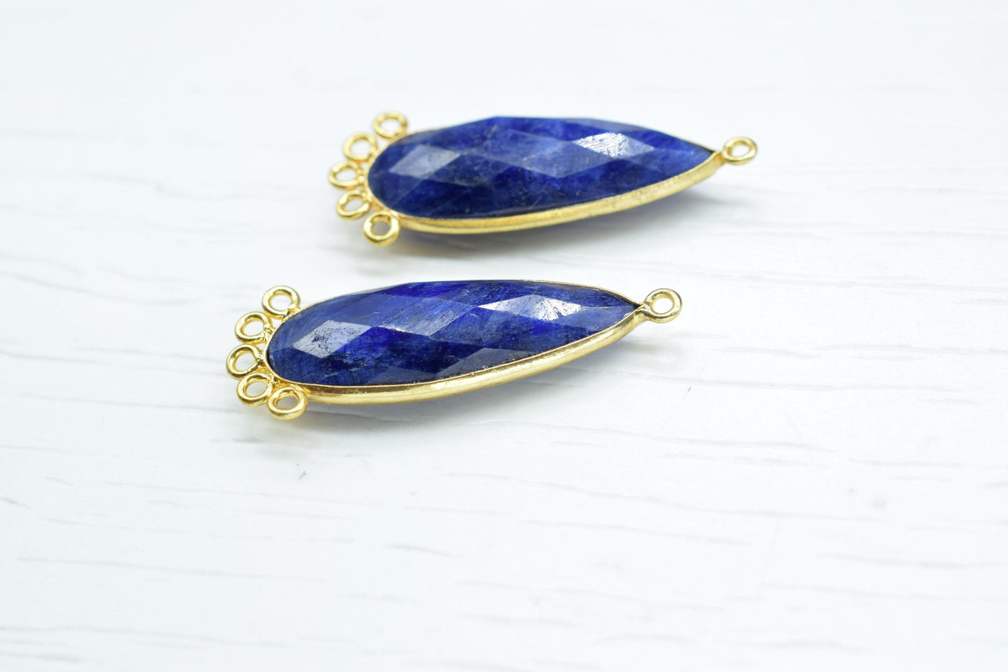 Blue Sapphire 10x30mm Teardrop Bezel Charm/Charms Connector/Handmade Jewellery Connectors/Gemstone Brass Component/Women Jewelry/Gift