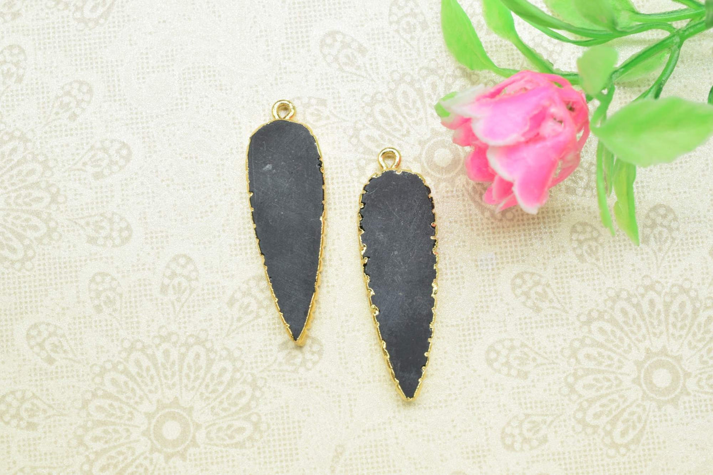 Black Onyx Teardrop Pendant,Single Bail,Necklace Connectors,Black Onyx Jewelry,Gemstone Electroplated Charm,Handmade Pear Shape Connector