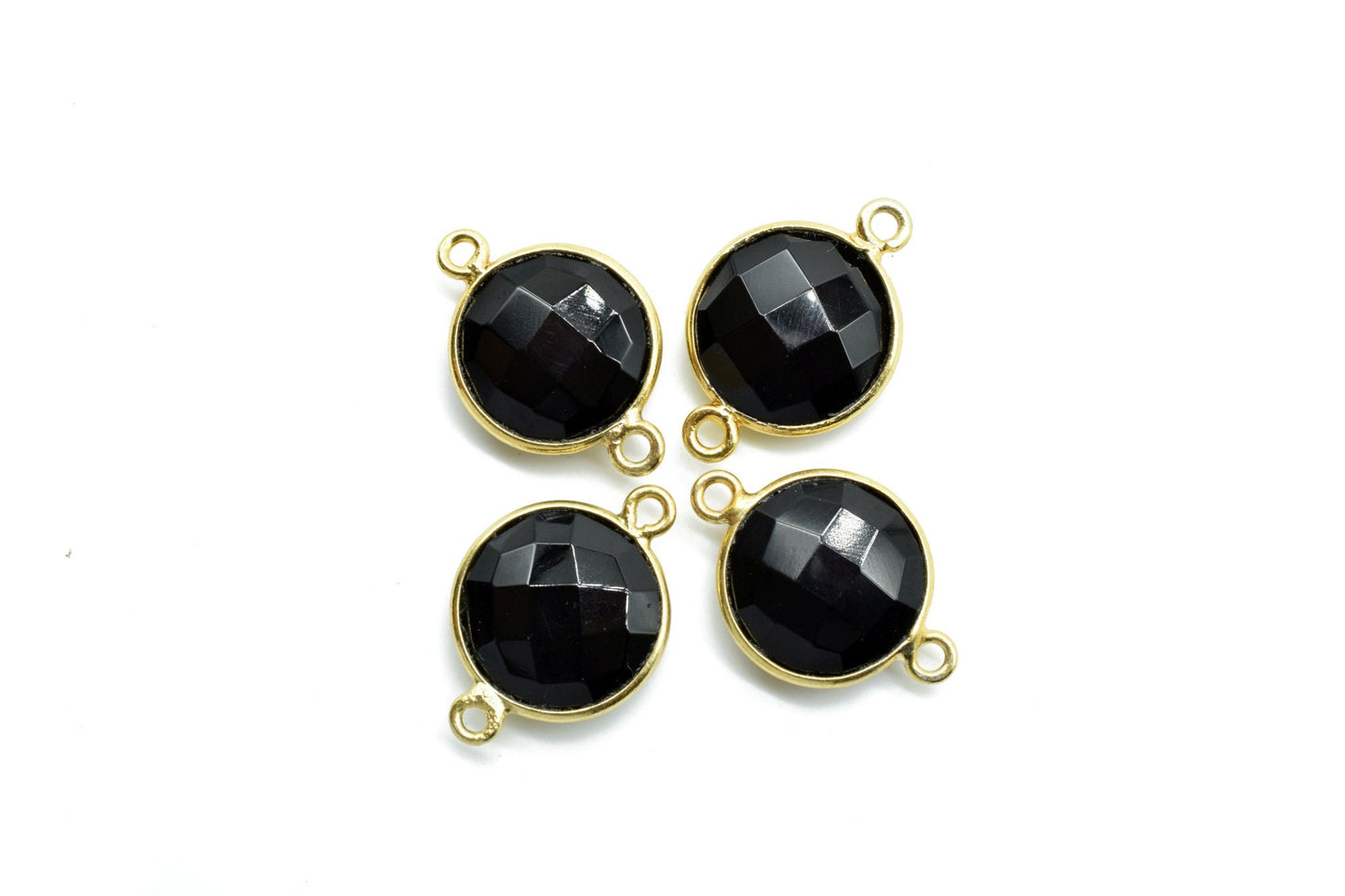 Black onyx 12mm round Double bail connectors,Black onyx Pendant,Black onyx Round Gold Plated bezel,jewelry making charm,black onyx connector