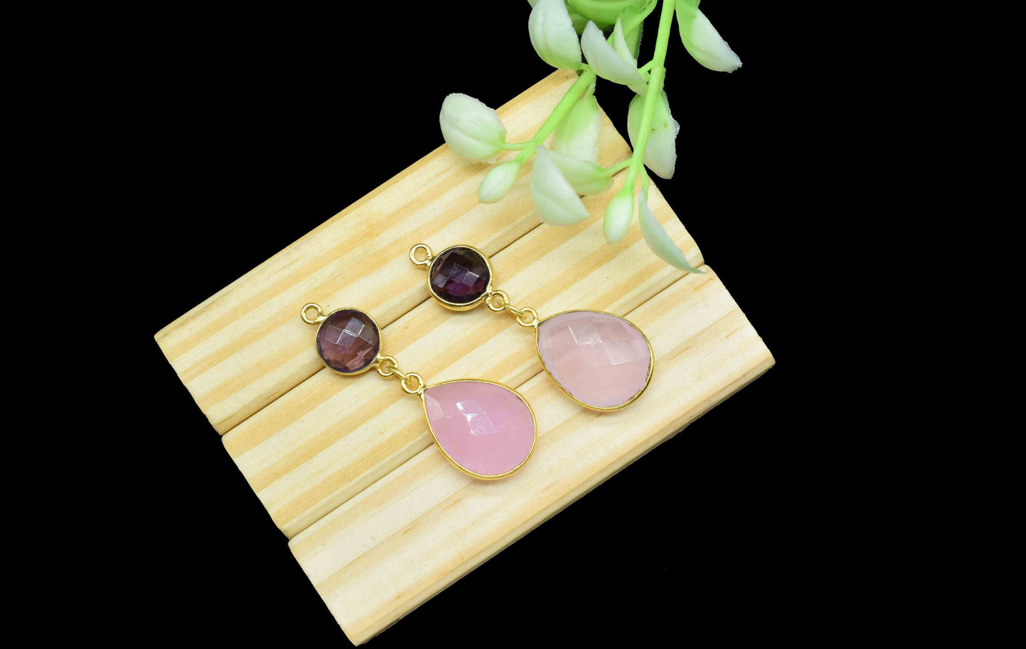 Rose Quartz Component pendants,Multi Gemstone Dangle Earring,Necklace Connectors,Handmade jewelry,Dangle pendant Charms,Station Bezel Link