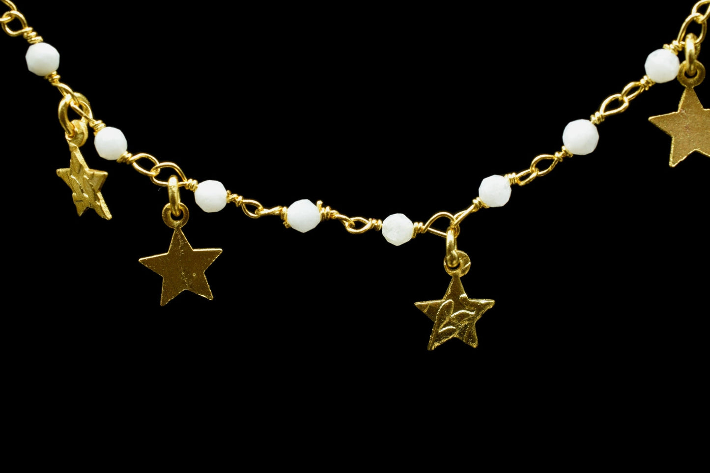 Moonstone 2mm Beaded & Star Charm Chain,Moonstone Rosary Chains,Moonstone Gold Plating Wire Wrap Chain,Brass chain,Jewelry Making Chains