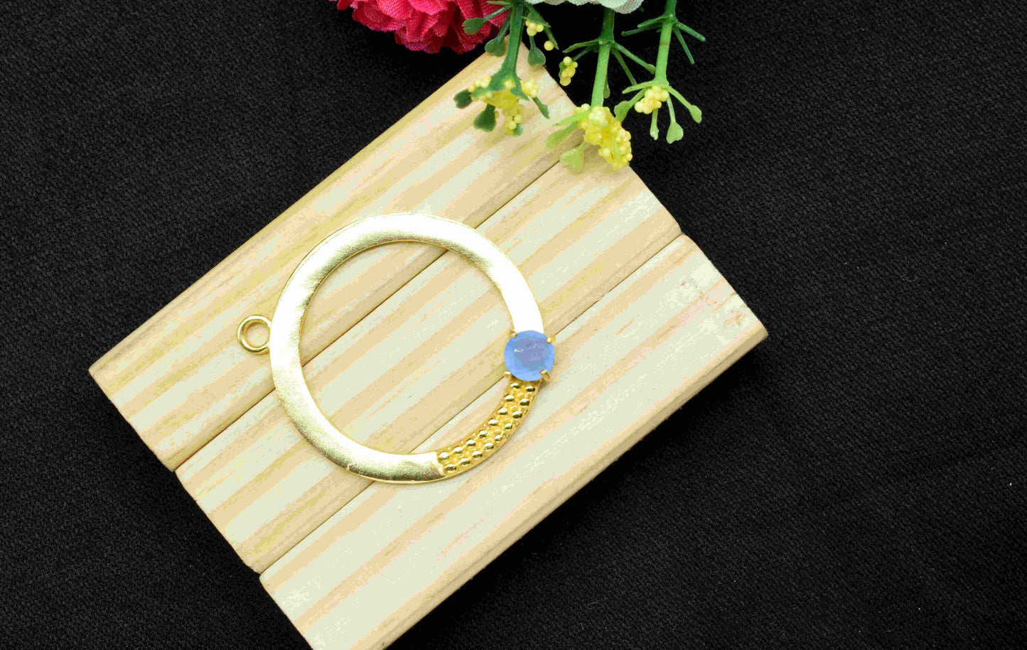 Blue Chalcedony Component , Single Bail Charm , Blue Chalcedony Connector Pendant , Gold Plated Connectors , Earring Component , B'day Gift