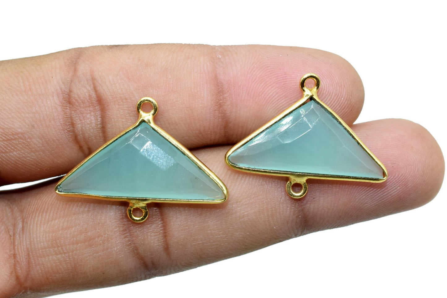 Aqua Chalcedony 12x25mm Triangle shape pendant,Aqua Chalcedony Gold Plated bezel,jewelry making charm craft,double bail connectors,Chalcedon