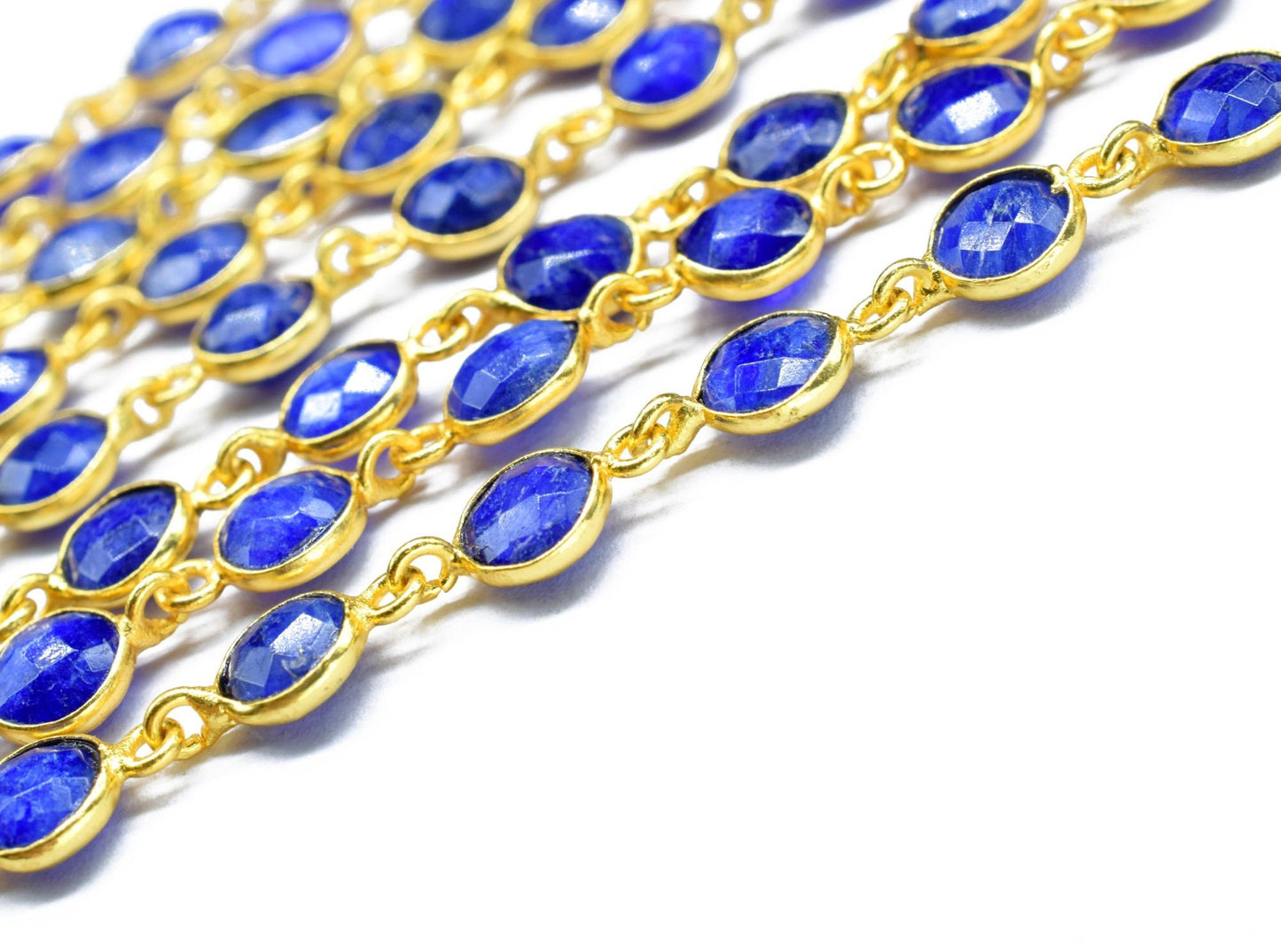 Blue Sapphire Faceted Bezel Connector,Finding Round Bezel Chain,handmade Jewelry Chain,Station Link Chain,Sapphire Round Bead Chain necklace