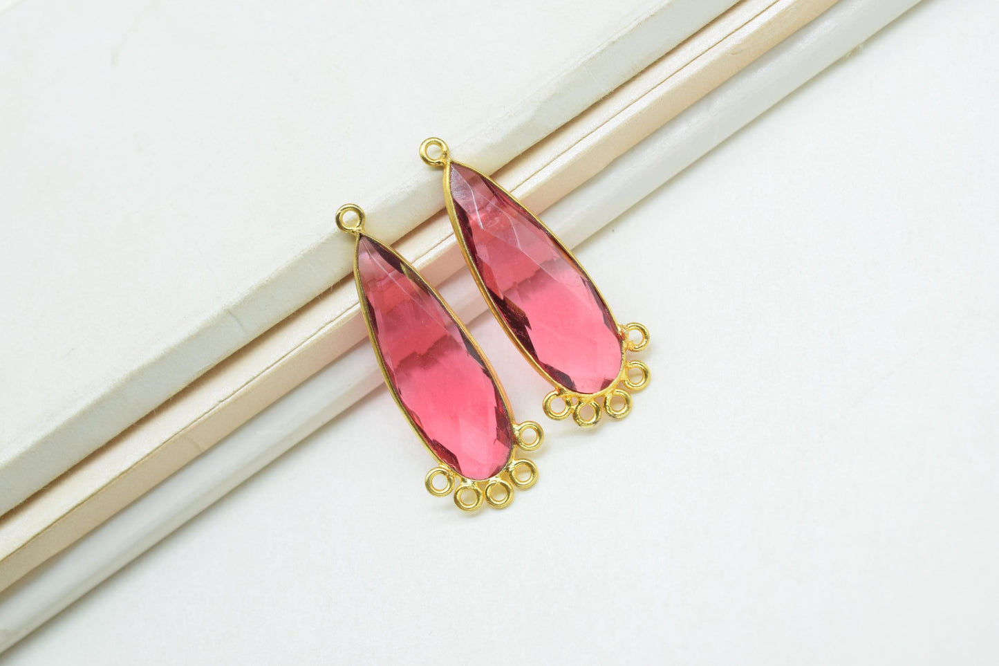Pink Tourmaline 10x30mm Teardrop Bezel Charm/Charms Connector/Handmade Jewellery Connectors/Gemstone Brass Component/Women Jewelry/Gift