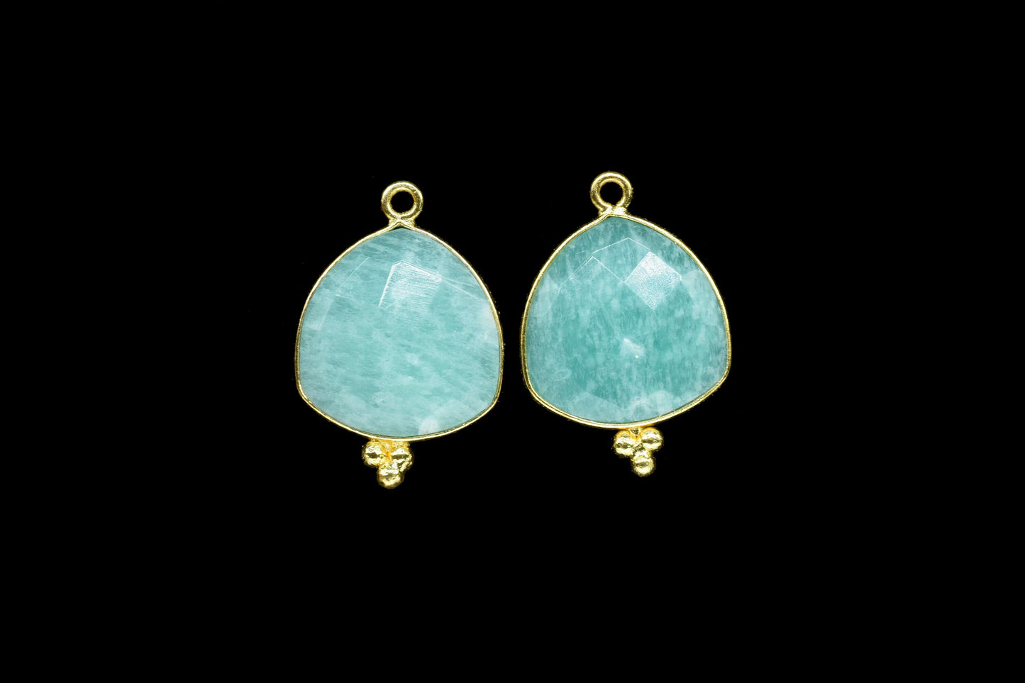 Amazonite Gemstone gold Plating Connector Bezel,Amazonite Charms for necklace Connector,Amazonite Faceted Gemstone 15mm Trillion Shape Charm