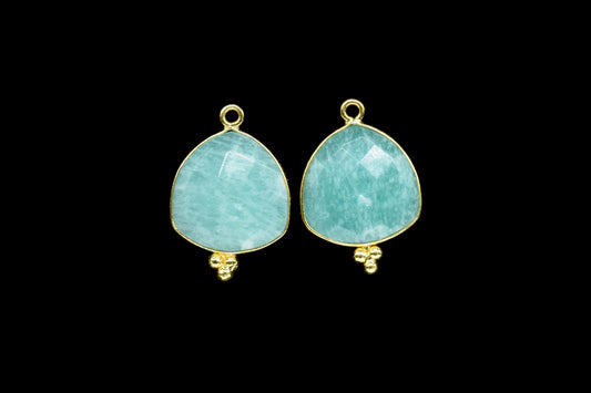 Amazonite Gemstone gold Plating Connector Bezel,Amazonite Charms for necklace Connector,Amazonite Faceted Gemstone 15mm Trillion Shape Charm